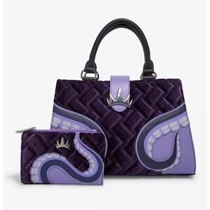 NWT Disney Loungefly Purple Velvet Ursula Handbag / Crossbody and Wallet Set